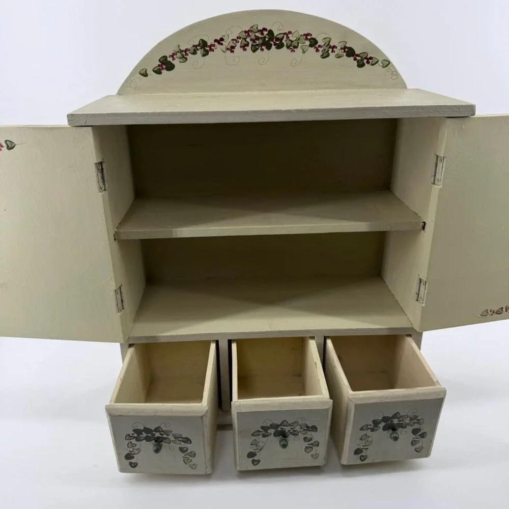 Jewelry Cabinet Hand Painted Wood Sage Green Floral Folk Art
